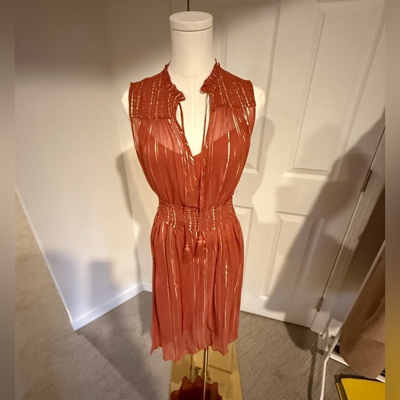 Once Was Melbourne Rust Orange Metallic Stripe Midi Dress – Size 1 (NWT) - Picture 1 of 6